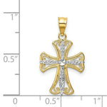Load image into Gallery viewer, 14K Yellow Gold w/Rhodium Diamond-cut Cross Pendant 18mm length