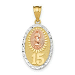 Load image into Gallery viewer, 14K Yellow Gold Yellow & Rose Gold w/Rhodium Guadalupe & 15 Pendant