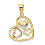Load image into Gallery viewer, 14K Two-tone Gold & Rhodium Polished & Textured Heart Pendant