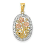 Load image into Gallery viewer, 14K Yellow Gold Y/R Gold Rhodium Polished & Textured Oval 3 Rose Pendant