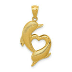 Load image into Gallery viewer, 14K Yellow Gold Polished & Textured Dolphins w/Heart Pendant