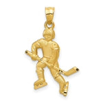 Load image into Gallery viewer, 14K Yellow Gold Satin & Diamond-cut Hockey Player Pendant