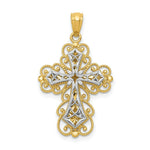 Load image into Gallery viewer, 14K Yellow Gold Y/W Gold Polished 2 Level Filigree Cross Pendant