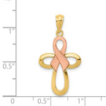Load image into Gallery viewer, 14K Yellow Gold Y/R Gold Polished Pink Ribbon Cross Pendant