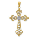 Load image into Gallery viewer, 14K Yellow Gold & Rhodium Polished Diamond-cut Cut-out Cross Pendant