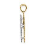 Load image into Gallery viewer, 14K Two-tone Gold Polished Filigree 2 Level Heart Cross Pendant