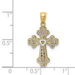 Load image into Gallery viewer, 14K Two-tone Gold Polished Filigree 2 Level Heart Cross Pendant