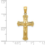 Load image into Gallery viewer, 14K Yellow Gold Polished & Textured Crucifix w/Jesus on Engraved Cross Pendant