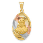 Load image into Gallery viewer, 14K Yellow Gold & Rhodium Polished & Diamond-cut Sagrado Corazon Oval Pendant