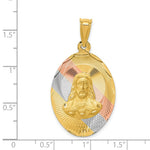 Load image into Gallery viewer, 14K Yellow Gold & Rhodium Polished & Diamond-cut Sagrado Corazon Oval Pendant