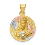 Load image into Gallery viewer, 14K Yellow Gold & Rhodium Polished & Diamond-cut Sagrado Corazon Circle Pendant
