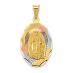 Load image into Gallery viewer, 14K Yellow Gold & Rhodium Polished & Diamond-cut Lady of Guadalupe Oval Pendant