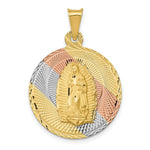 Load image into Gallery viewer, 14K Yellow Gold & Rhodium Polished & Diamond-cut Lady of Guadalupe Circle Pendant