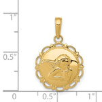 Load image into Gallery viewer, 14K Yellow Gold Polished Angel/Cherub on Round Scallop Frame Pendant