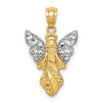 Load image into Gallery viewer, 14K Yellow Gold w/Rhodium Polished & Textured Angel Pendant