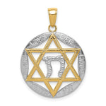 Load image into Gallery viewer, 14K Yellow Gold & Rhodium Polished Jewish Star with Chai in Round Pendant