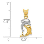 Load image into Gallery viewer, 14K Yellow Gold & Rhodium Polished and Diamond-cut Dolphins Pendant