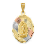 Load image into Gallery viewer, 14K Yellow Gold & Rhodium Polished & Diamond-cut Lady of Guadalupe Oval Pendant