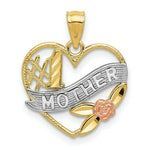 Load image into Gallery viewer, 14k Tri-Color Yellow & Rose Gold Diamond-cut #1 Mother in Heart with Rose Pendant