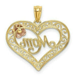 Load image into Gallery viewer, 14k Tri-Color Yellow & Rose Diamond-cut Mom in Heart w/Rose Pendant