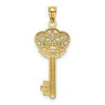 Load image into Gallery viewer, 14K Two-tone Gold with Rhodium Crown Key Pendant