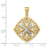 Load image into Gallery viewer, 14k Two-tone Gold Rhodium Diamond-cut Polished Fancy Square Pendant