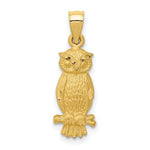 Load image into Gallery viewer, 14k Yellow Gold Satin Diamond-cut Owl Pendant