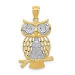 Load image into Gallery viewer, 14K Two-tone Gold with Rhodium Diamond-cut Polished Moveable Owl Pendant
