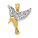 Load image into Gallery viewer, 14K Two-tone Gold with Rhodium Polished Hummingbird Filigree Wings Pendant