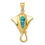 Load image into Gallery viewer, 14k Yellow Gold Polished w/Created Blue Opal Stingray Pendant