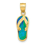 Load image into Gallery viewer, 14k Yellow Gold Polished w/Created Blue Opal Flip Flop Pendant