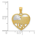 Load image into Gallery viewer, 14K Two-tone Gold with Rhodium Polished American Flag & USA in Heart Pendant