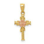Load image into Gallery viewer, 14k Yellow & Rose Gold Polished Diamond-cut Cross Flower Pendant