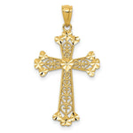 Load image into Gallery viewer, 14K Yellow Gold Diamond-cut Polished Filigree Hearts Cross Pendant