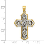 Load image into Gallery viewer, 14k Two-tone Gold Rhodium Reversible Diamond-cut Filigree Cross Pendant