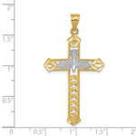 Load image into Gallery viewer, 14K Two-tone Gold with Rhodium w/ Yellow Polished Diamond-cut Dove Cross Pendant