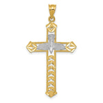 Load image into Gallery viewer, 14K Two-tone Gold with Rhodium w/ Yellow Polished Diamond-cut Dove Cross Pendant