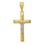 Load image into Gallery viewer, 14k Two-tone Gold Diamond-cut 2 inch Crucifix Pendant