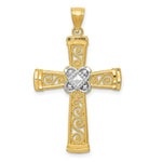 Load image into Gallery viewer, 14K Two-tone Gold with Rhodium Diamond-cut Filigree Cross Pendant