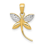 Load image into Gallery viewer, 14K Two-tone Gold with Rhodium Diamond-cut and Polished Dragonfly Pendant