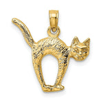 Load image into Gallery viewer, 14K Yellow Gold 3-D Textured Arch Back & Raised Tail Cat Charm Pendant