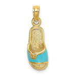 Load image into Gallery viewer, 14K Yellow Gold With Aqua Enamel Summer Slipper Charm Pendant