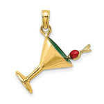 Load image into Gallery viewer, 14K Yellow Gold 3-D Green Enamel Martini With Cherry Charm Pendant