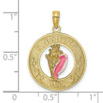 Load image into Gallery viewer, 14K Yellow Gold ANTIGUA, WI On Round Frame With Enamel Conch Shell Charm Pendant