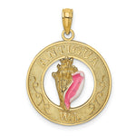 Load image into Gallery viewer, 14K Yellow Gold ANTIGUA, WI On Round Frame With Enamel Conch Shell Charm Pendant