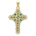 Load image into Gallery viewer, 14K Yellow Gold Green Enamel Filigree Cross Charm Pendant