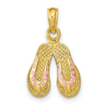 Load image into Gallery viewer, 14K Yellow Gold With Pink Enamel Double Flip-Flop Charm Pendant