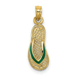 Load image into Gallery viewer, 14K Yellow Gold With GREEN ENAMEL SINGLE FLIP-FLOP Charm Pendant