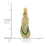 Load image into Gallery viewer, 14K Yellow Gold With GREEN ENAMEL SINGLE FLIP-FLOP Charm Pendant