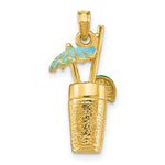 Load image into Gallery viewer, 14K Yellow Gold 3-D Cocktail Drink With Enamel Umbrella & Lime Charm Pendant